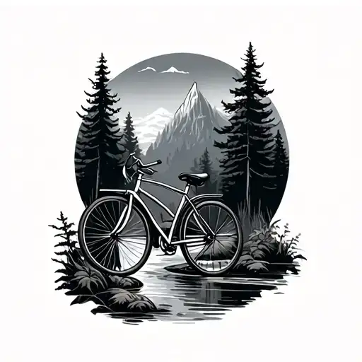 A Bicycle In A Forest With A River Flowing