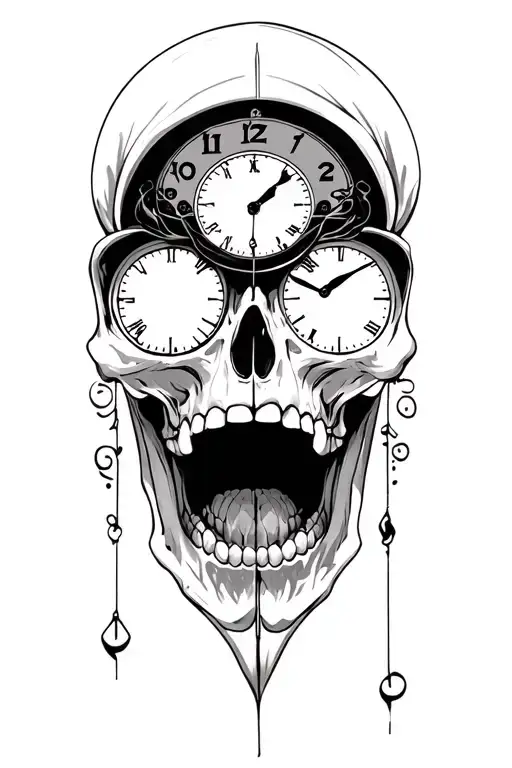 Skull And Clock Inside The Mouth