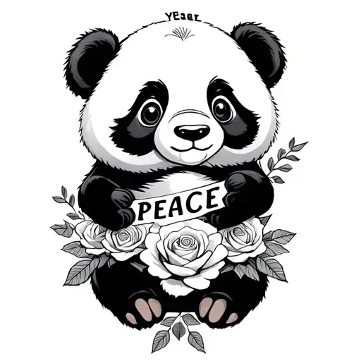 Panda And Roses And Words Peace