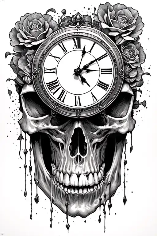 Skull And Clock Inside The Mouth