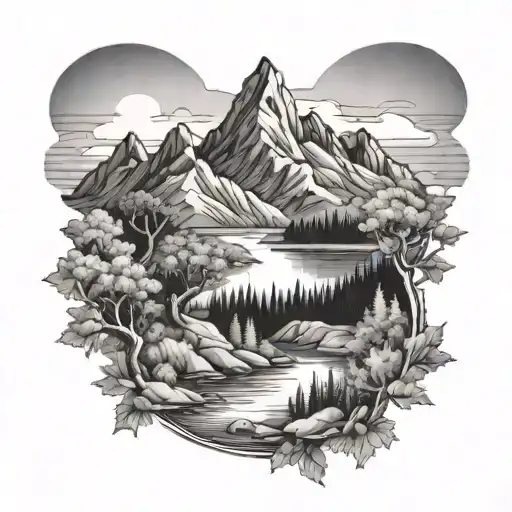 Mountains With River And Trees