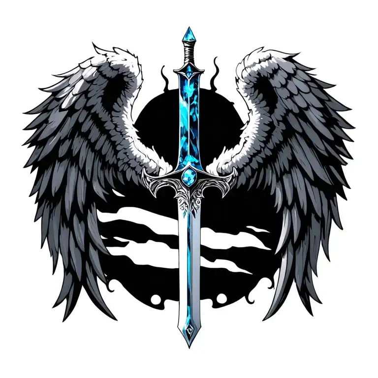 Wings And Sword With Blue Stone