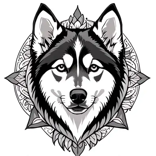 Mandala With Husky Ears Outline
