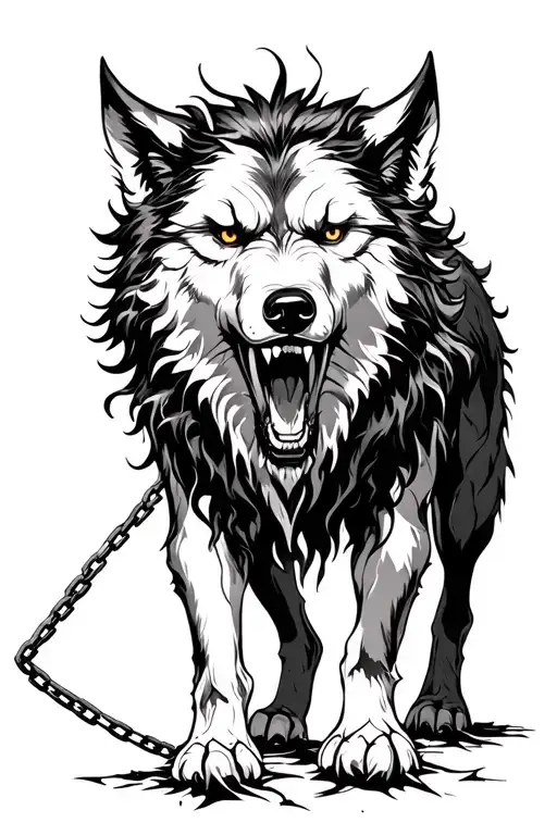 Fenrir Black Walking Towards With Broken Chain