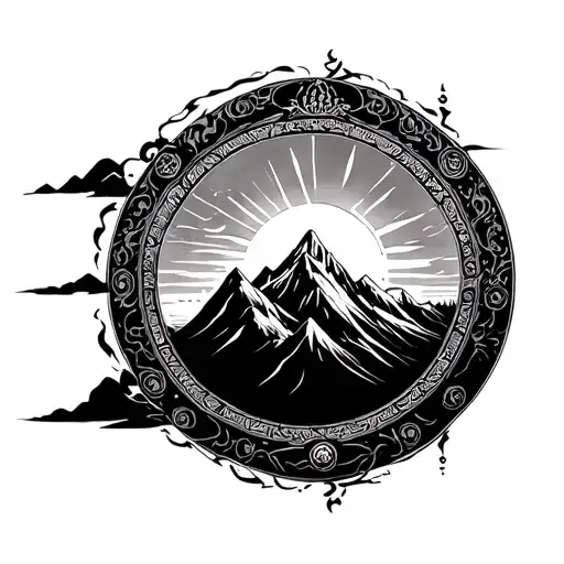 Samsara Wheel Surrounded By A Mountain