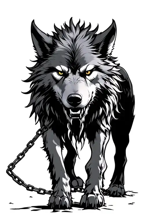 Fenrir Black Walking Towards With Broken Chain