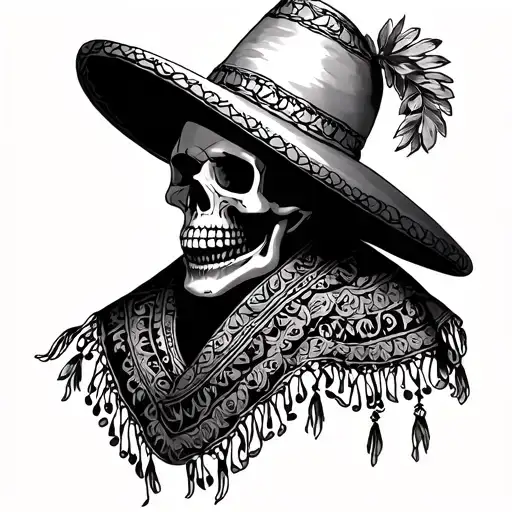 Skull With Poncho And Sombrerro