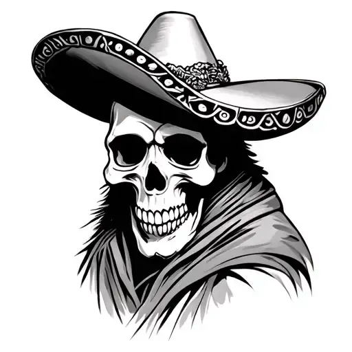 Skull Wearing Poncho And Sombrerro
