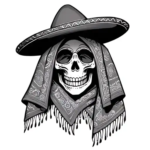 Skull Wearing Poncho And Sombrerro