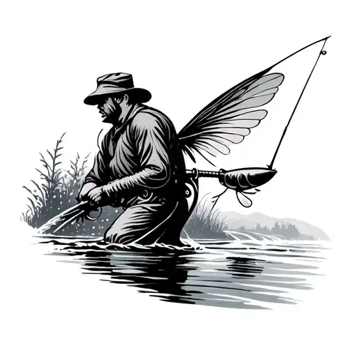 Fly Fisherman Silhouette Filled
