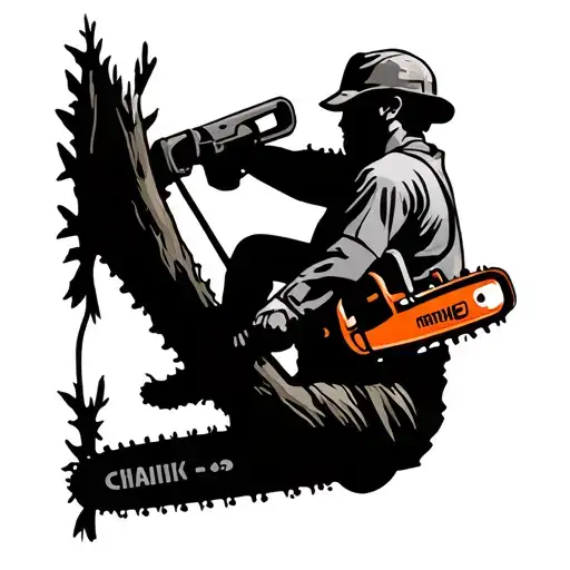 Chainsaw Silhouette Of A Man Climbing Doing Arborist Work