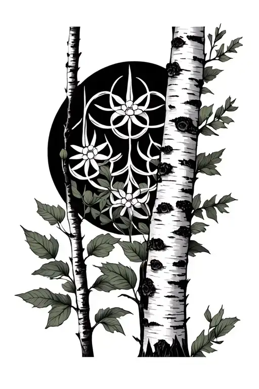 Flower Of Life Over Birch Trees