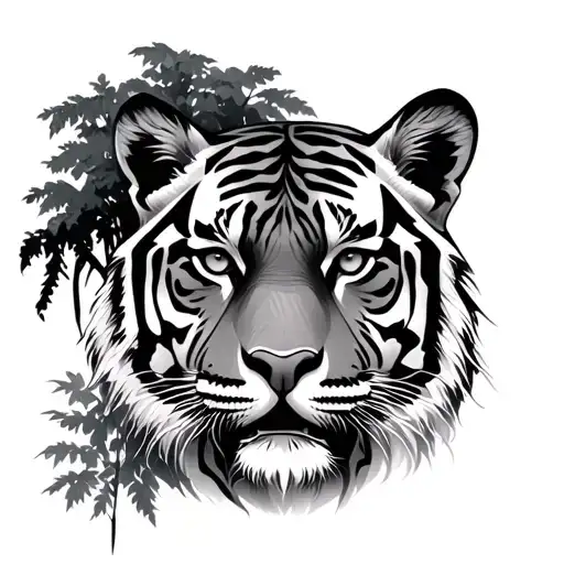 Tiger Face Forest Scene With A Hidden