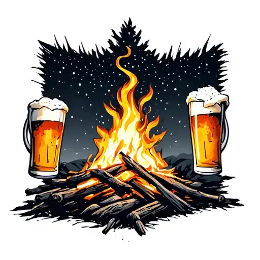 Campfire Drinking Beers Under The Stars Forming The Shape