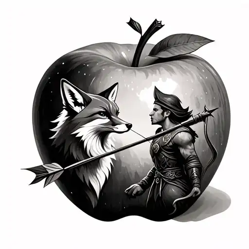 Fox And The Archer With An Arrow Going Trough An Apple