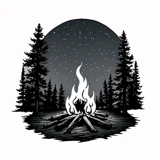Campfire And Family Under The Stars Forming The Shape