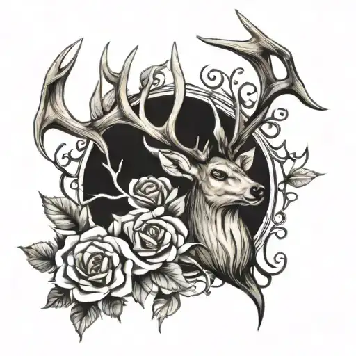 Deer Antlers Rose Intertwined