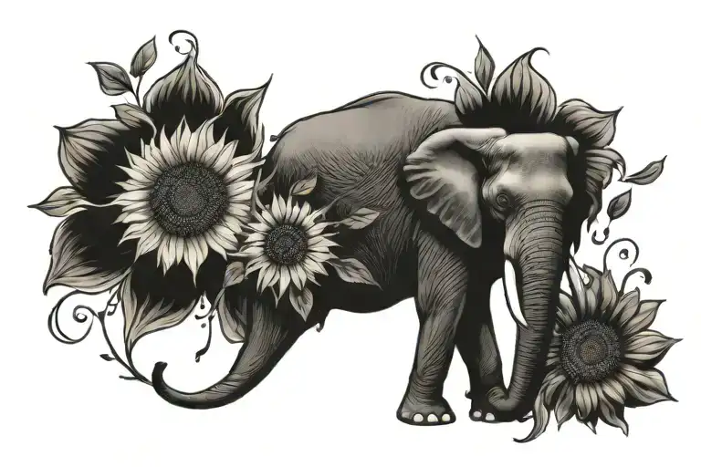 Elephant In A Sunflower Field