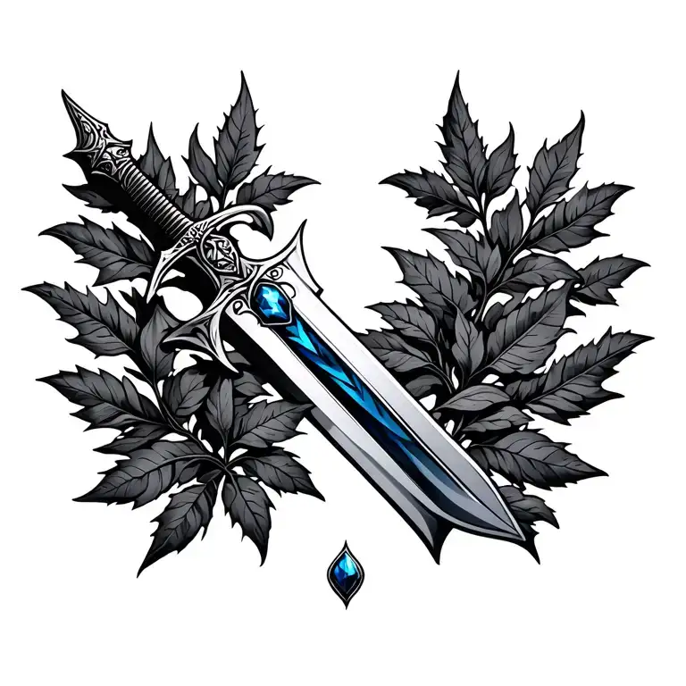 Leaves Branches On Both Chest And Sword Blue Stone