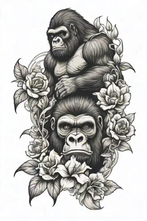Gorilla And Saint Michael With Flowers Growing
