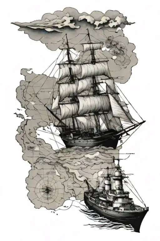 Navy Ship And Map
