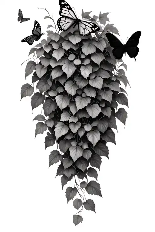 Ivy Growing With Butterflies Flying