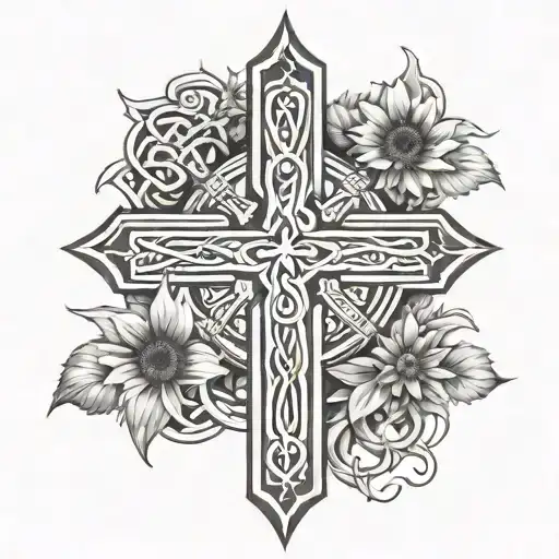 Celtic Cross With Sunflower Intertwined