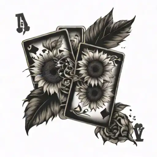 Playing Cards And Sunflowers