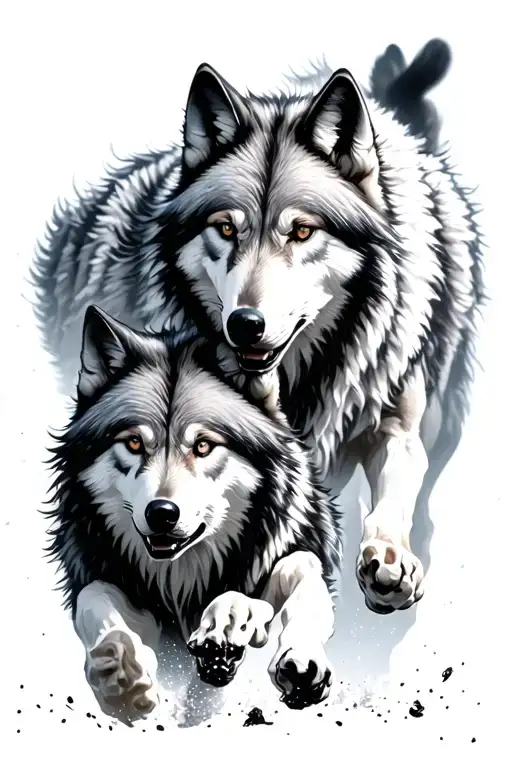 White And Black Wolves Running
