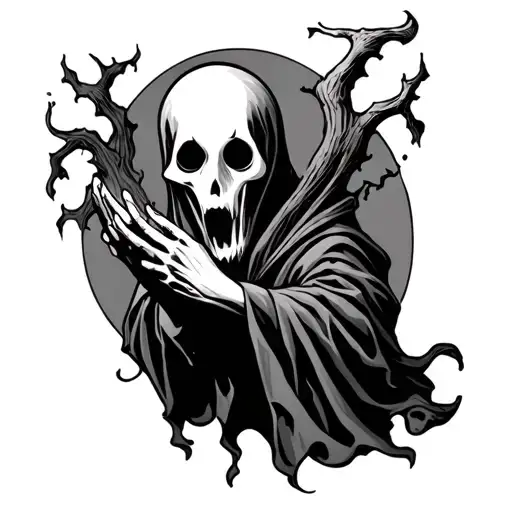 Ghost Holding Tattoo Design