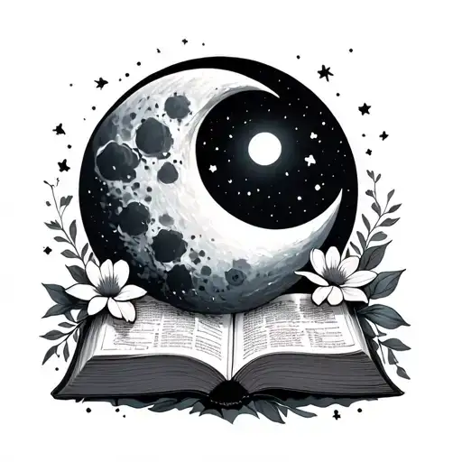 Moon With Flowers And Book Cover