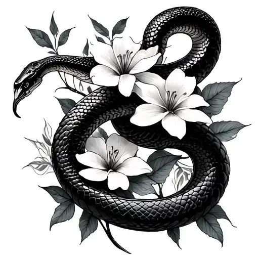 Two Very Long Snake And Flowers For Men