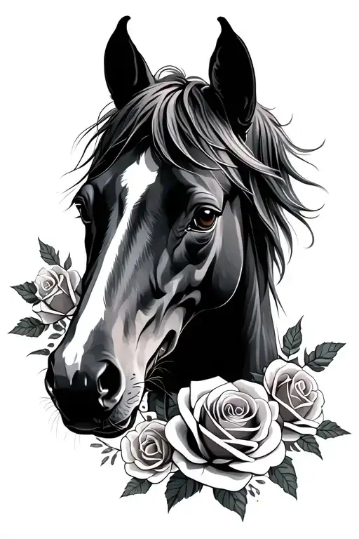 Horses Roses With Dogs Head