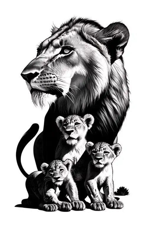 Lioness Protecting Her Cubs