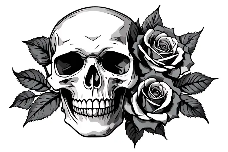 Skull Roses Intertwined
