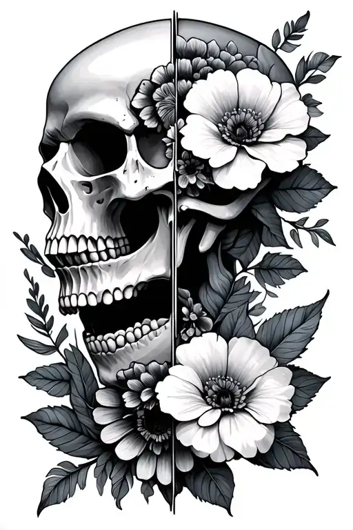 Half Skull Half Flowers