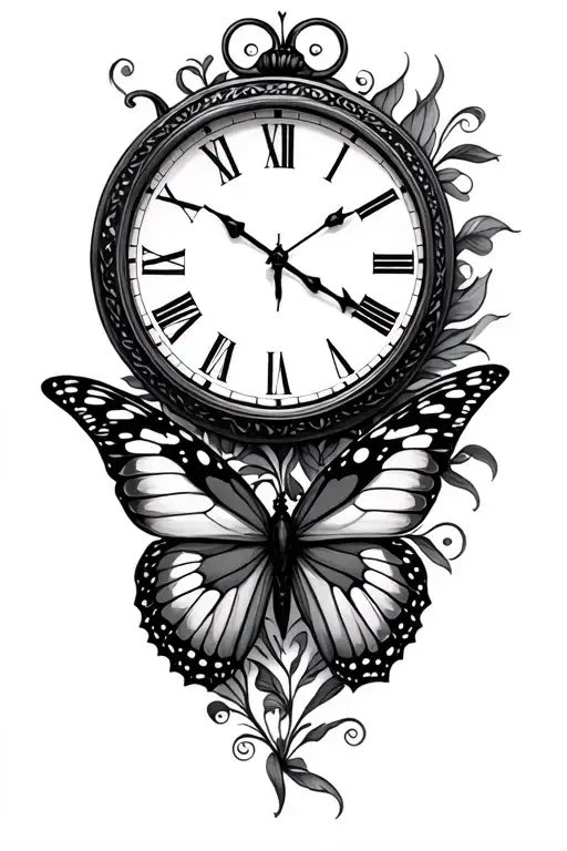 Clock And Butterfly Wings