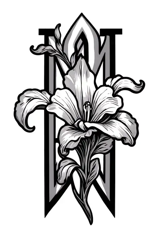 Fleur De Lily With Letter M And N