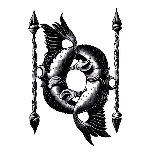 Libra And Pisces Symbol Intertwined Tattoo Design