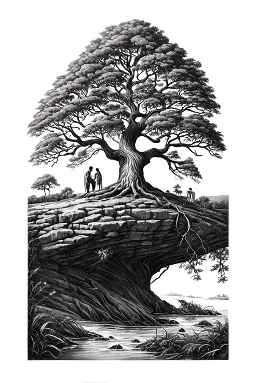 Savannah And Cliff With A Tree Of Life