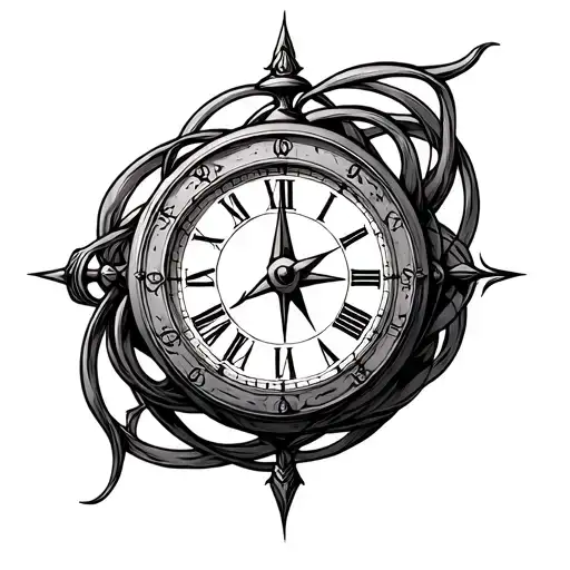 Old Clock With Compass Intertwined