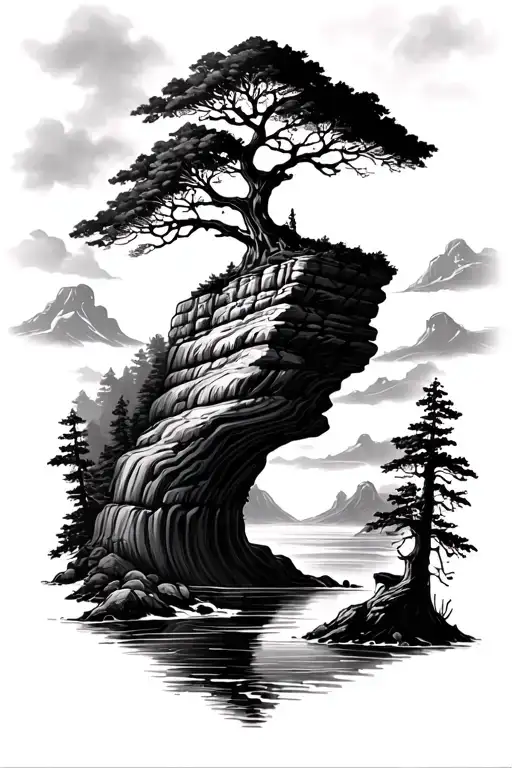 Tattooing Extension With Flash At The Biceps And A Tree Of View Of A Cliff