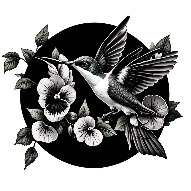Humming Bird With Pansy Flowers