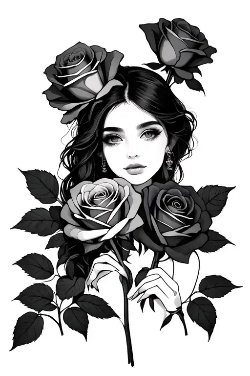 Girl Holding 3 Roses