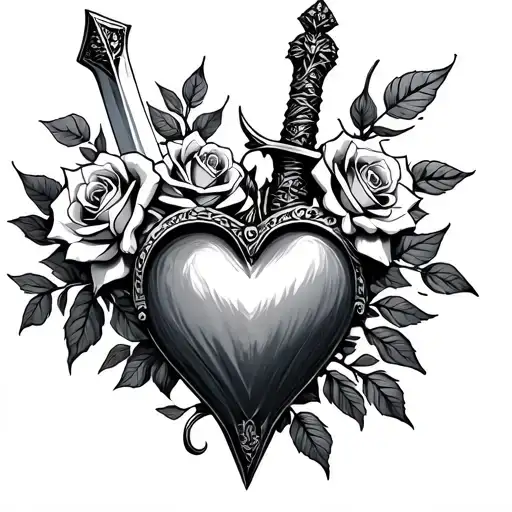 Sword And Heart With Roses