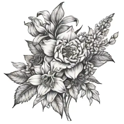 Bouquet With Daffodil Gladiolus Asters Rose Water Lily