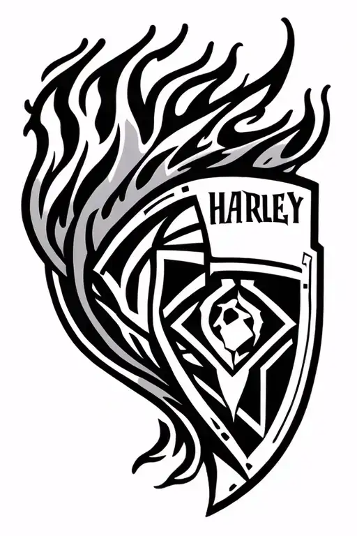 Harley Bar And Shield With Geometric Tribal And Flame