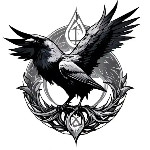 Crow Yggdrasil Algiz Rune