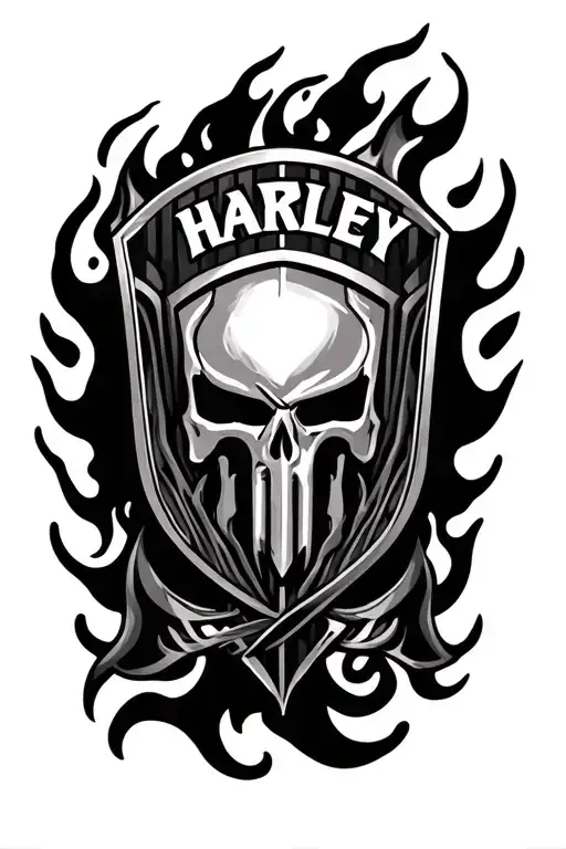 Harley Bar And Shield Logo With Geometric Tribal And Flame