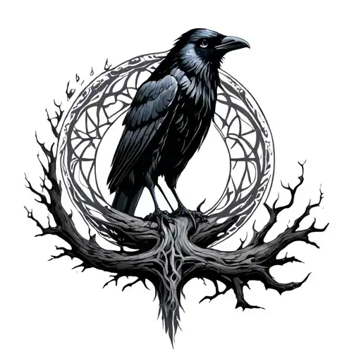 Crow Yggdrasil Algiz Rune Circle